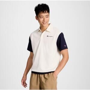 Champion Men's Polo Shirt - Light Off-White Sz Large